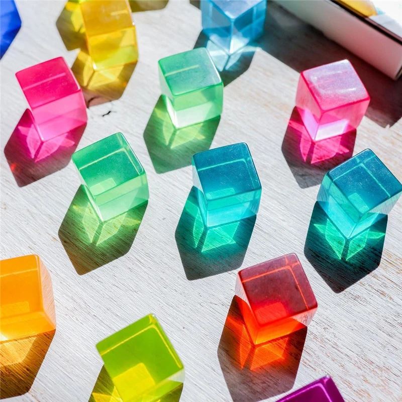 Rainbow Acrylic Gem Cubes Blocks Baby Learn Color Toys Light Shadow Stacking Children Educational Sensory Training Crystal Toys