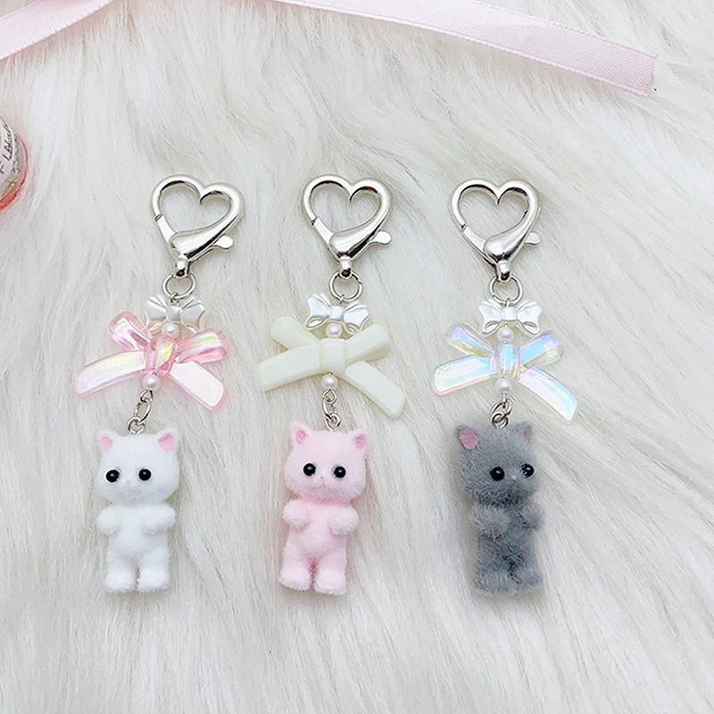 

Cat Keychain With Bow Fluffy Cat Charms Cute Kitty Earring Keychain Pendant Accessory Diy Crafts Jewelry Make