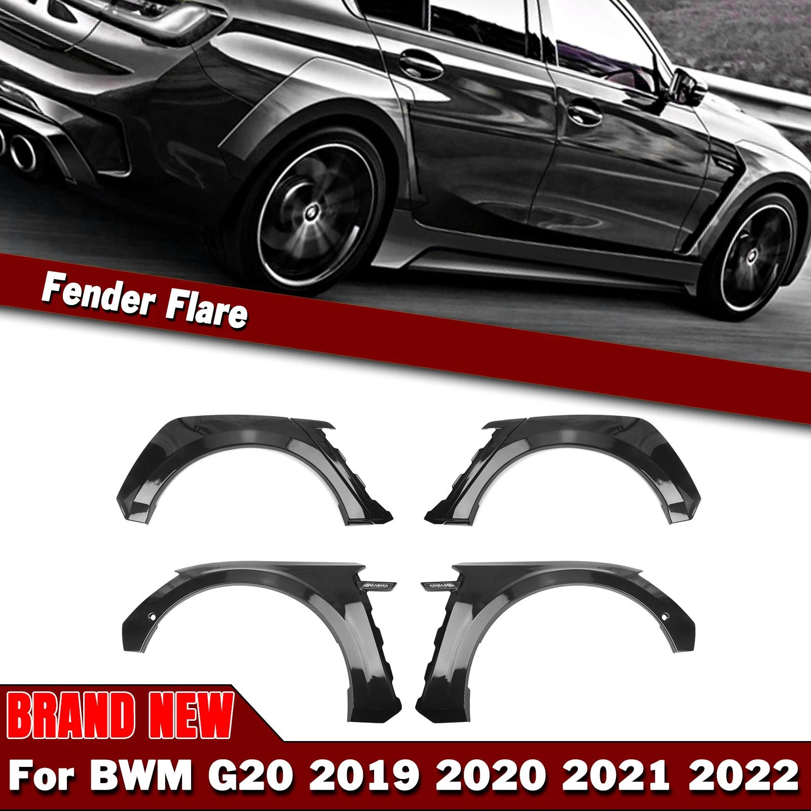 AKASAKA Fender Flares Trim For BMW G20 G28 330i M340i 2019-2022 M Sport Car Exterior Wheel Wide Arch Mudgaurd Fairing Cover