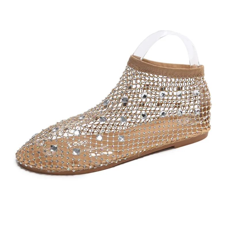 Slip-on Mesh Modern Sandals Low Heel Flat with Female Shoes on Sale 2024 Fashion Solid Bling Cover Heel Concise Women\'s Sandals