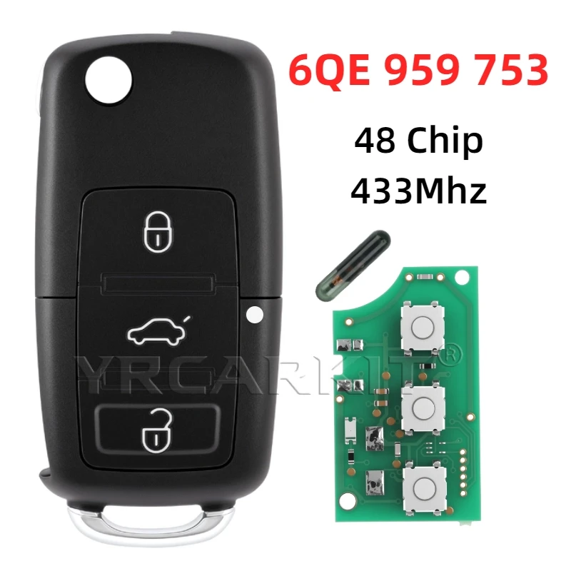 ل Volkswagen VW Fox Gol Sharan 2010 + Saveiro 2009-2012 6QE959753 بولو فليب 3 أزرار 6QE 959 753 مفتاح السيارة عن بعد فوب 434 ميجا هرتز