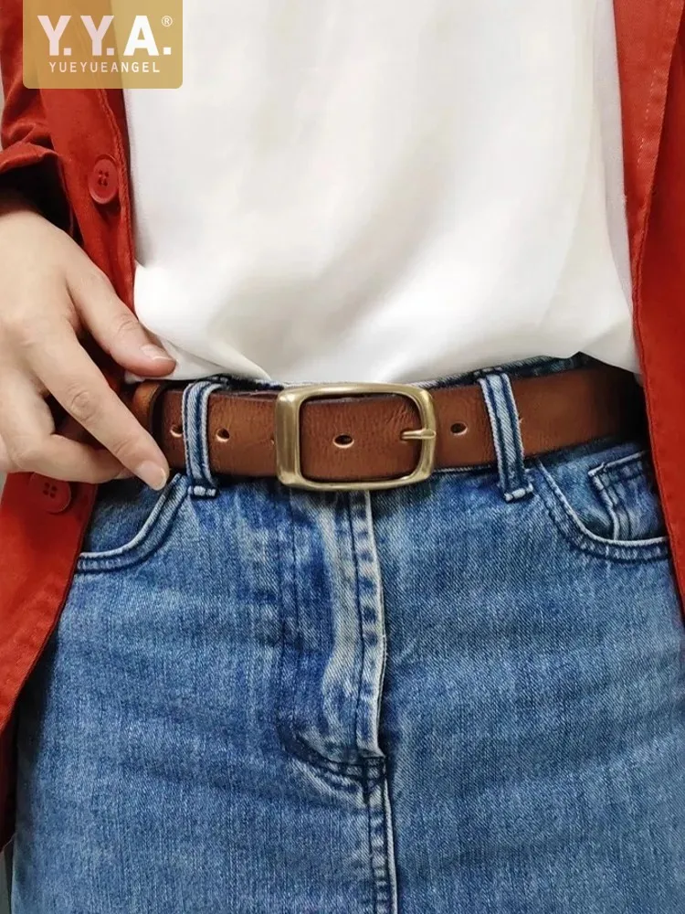 Women Vintage Cowhide Genuine Leather Belt Pin Buckle Strap For Pants Retro Waistband Soft Leather Belts