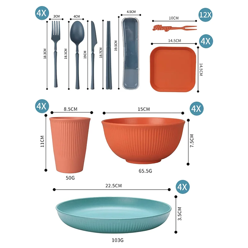 

48Pcs Unbreakable Dinnerware Sets for 4 People, Camping Plates and Bowls Set, Picnic Dinner Sets, Serving Plates