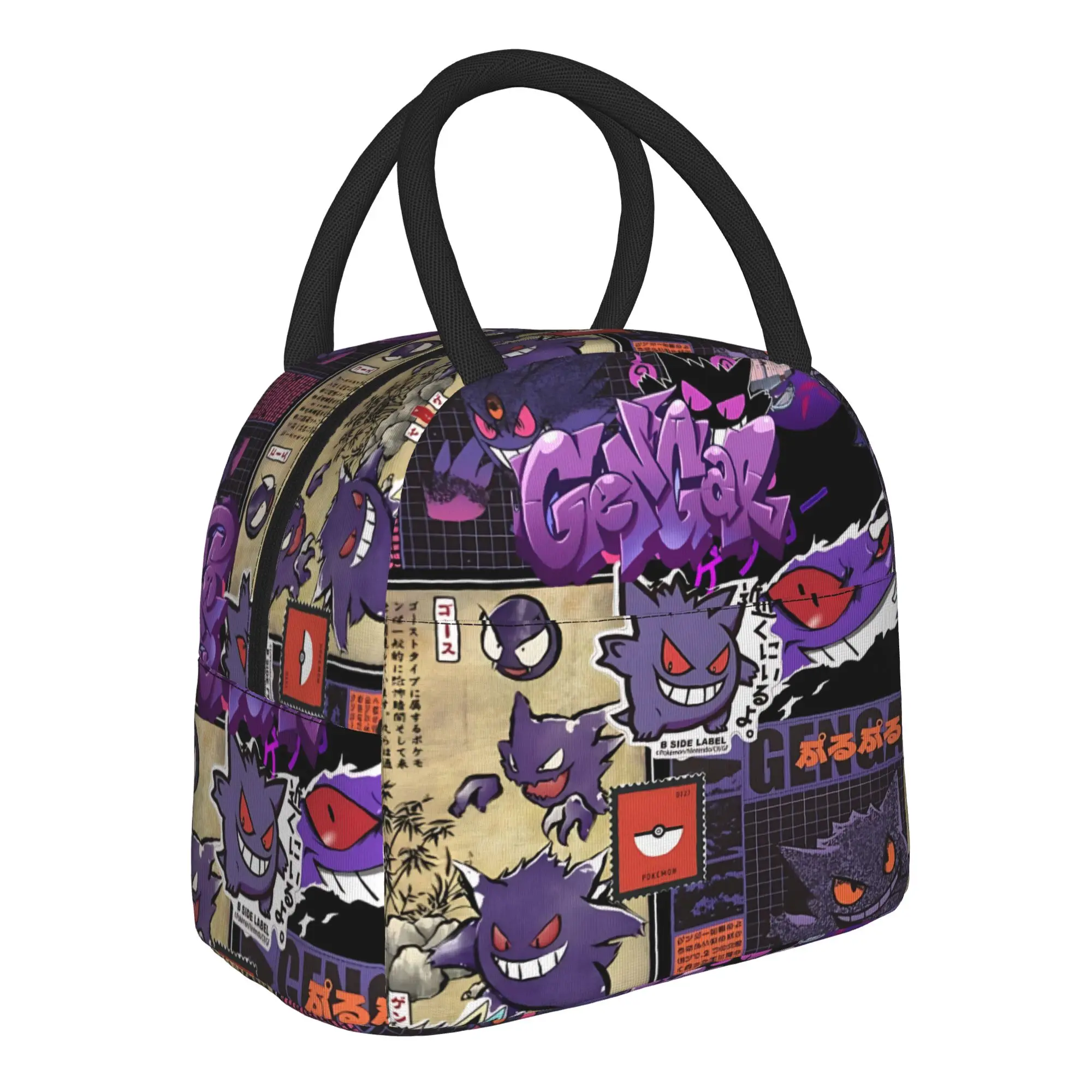 Pokemon Gengar Crack Texture Handbag Insulated Lunch Bag Meal Pack Rice Bag  bolsa Student Bento Lunch Handbag Insulation