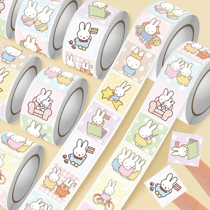 Miffy Curl Sticker High-Quality Anime Cartoon Print Creative Diary DIY Desktop Mobile Phone Case Waterproof Stickers 500 Pieces