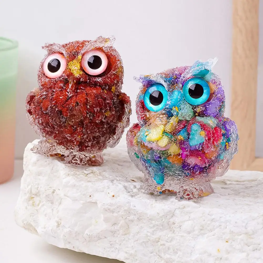 Natural Crystal Owl Figurine Handmade Owl Statue Ornament for Home Office Decor Reiki Healing Energy Balancing Resin Figurine