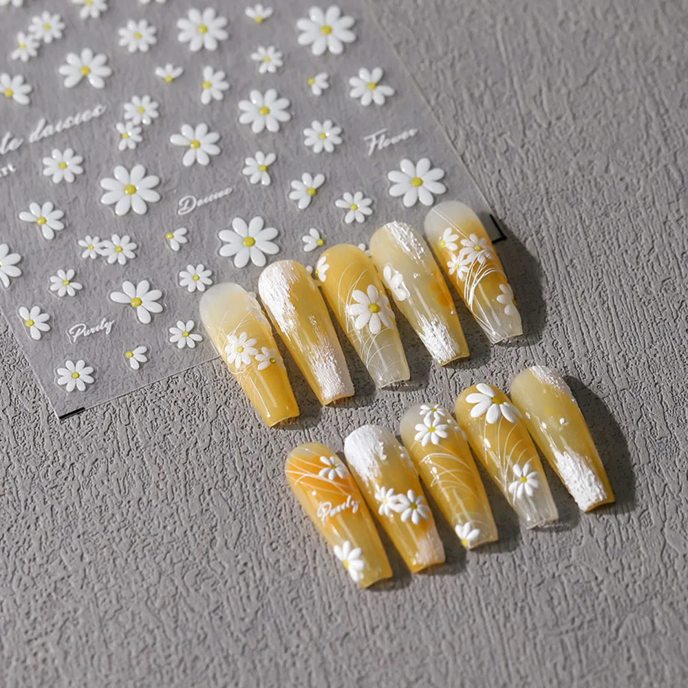 Daisy Design Nail Stickers Zelfklevende Nail Art Benodigdheden 5d Reliëf Bloem Decoratie Accessoires Bloemen Sticker Voor Maniucre