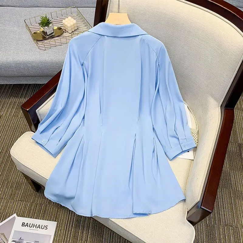 Womens Clothing Ruffle Elegant Business Casual Office Lady Button Up Shirt Simple Solid Blouse Tunic Tops Blusas Mujer Moda 2023