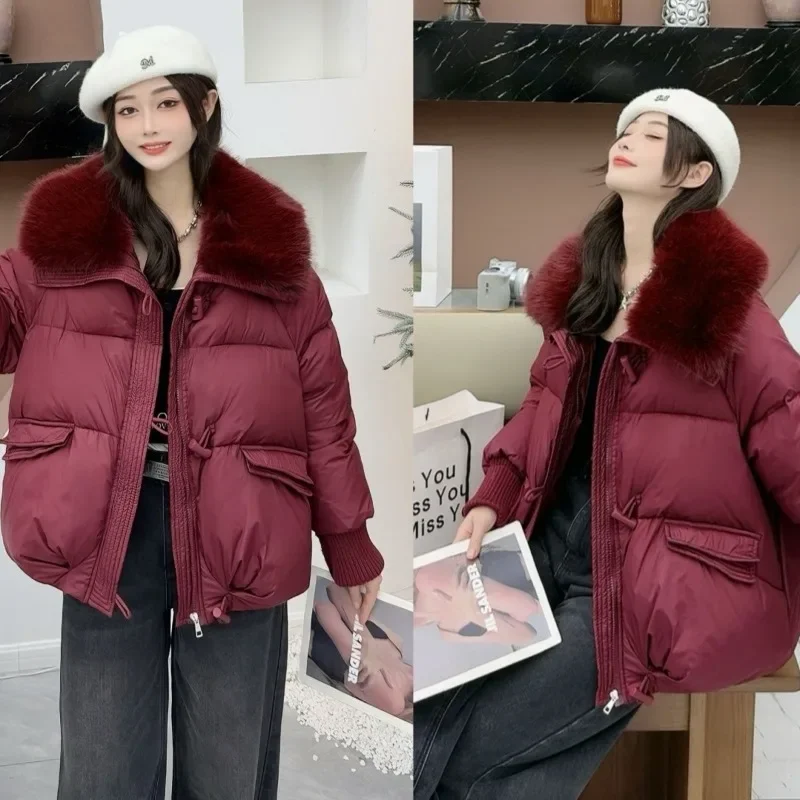 Short Down Winter Coat for Women, Fashionable and Stylish, Warm and Small, White Duck Down, Big Fur Collar Jacket