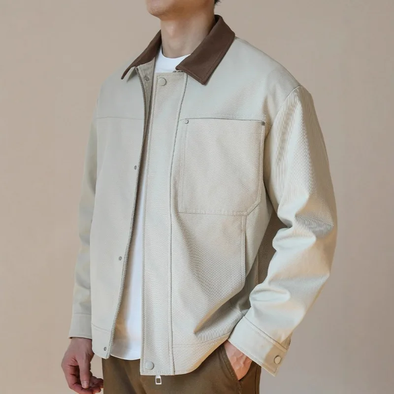 KIDWHXR Autumn Men Jacket American Turn Down Collar Pocket Male Cargo Coat Outdoor Office Casual Long Sleeve Man Outerwear