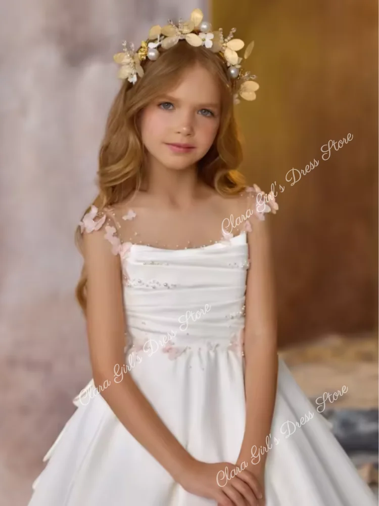 فستان فتاة الزهور الأنيق المخصص مع فيونكة من الساتان مناسب لحفلات الزفاف وحفلات أعياد ميلاد الأطفال وملابس السهرة #2