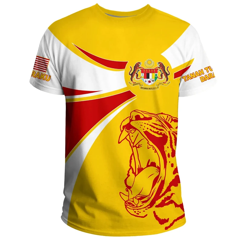 Malaysia Flag Pattern Mens Clothes Tshirt Daily Casual Oversized Malaysian National Emblem 3D Printing Tee Shirts Male Tops 4XL