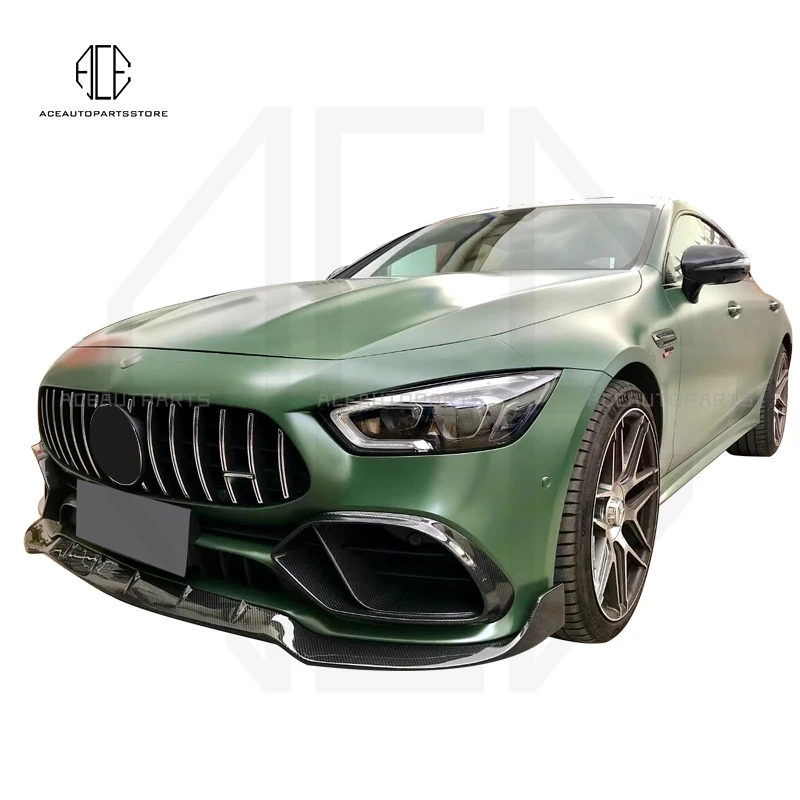 For Mercedes Benz AMG GT50 GT53 4 Door Real Carbon Fiber Front Lip Splitters Rear Diffuser With Exhaust Tips Side Skirt Spoiler