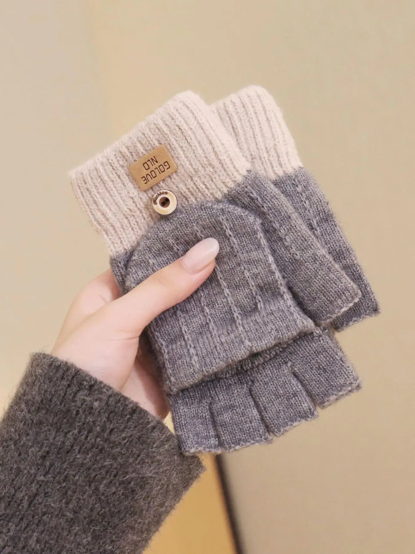 Popular New Unisex Flip‑Cover Fingerless   Autumn Winter Windproof Warm Knitted Gloves for Men Women Outdoor Use