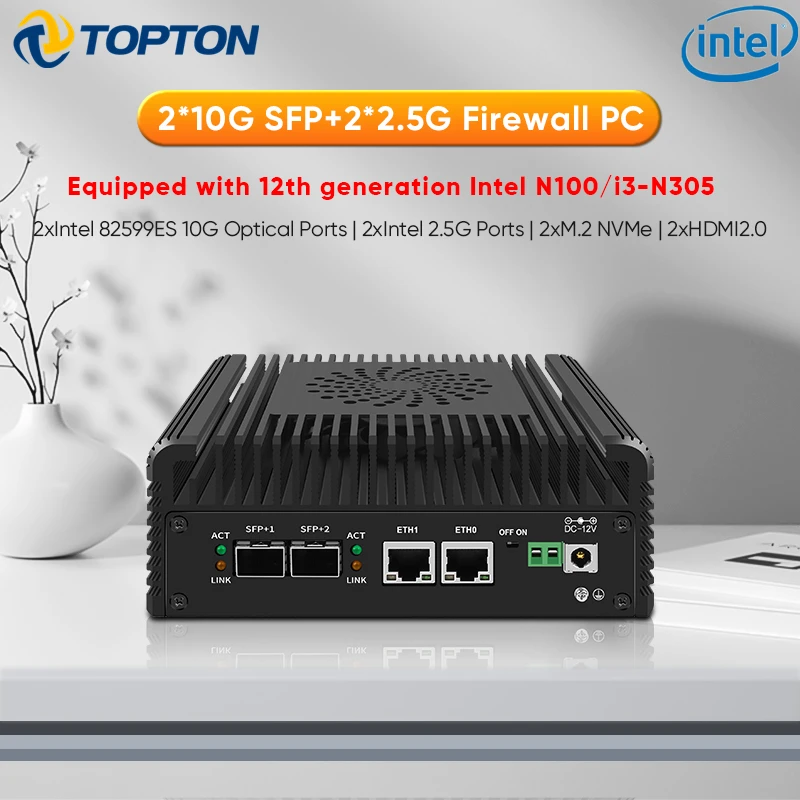 탑톤 솔리드 방화벽 PC 컴퓨터 인텔 N150 N100 2x10G SFP 또는 2x10G 2x2.5G LAN 타입-C 2xNVMe+SATA NAS 미니 PC 홈랩 서버