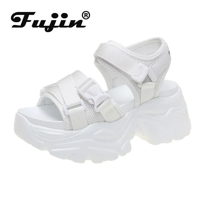 Fujin 8cm Platform Sandals Wedge Punk Cool Design Women Sandals Fashion Summer Breathable Women Slides Women Platform Sandals