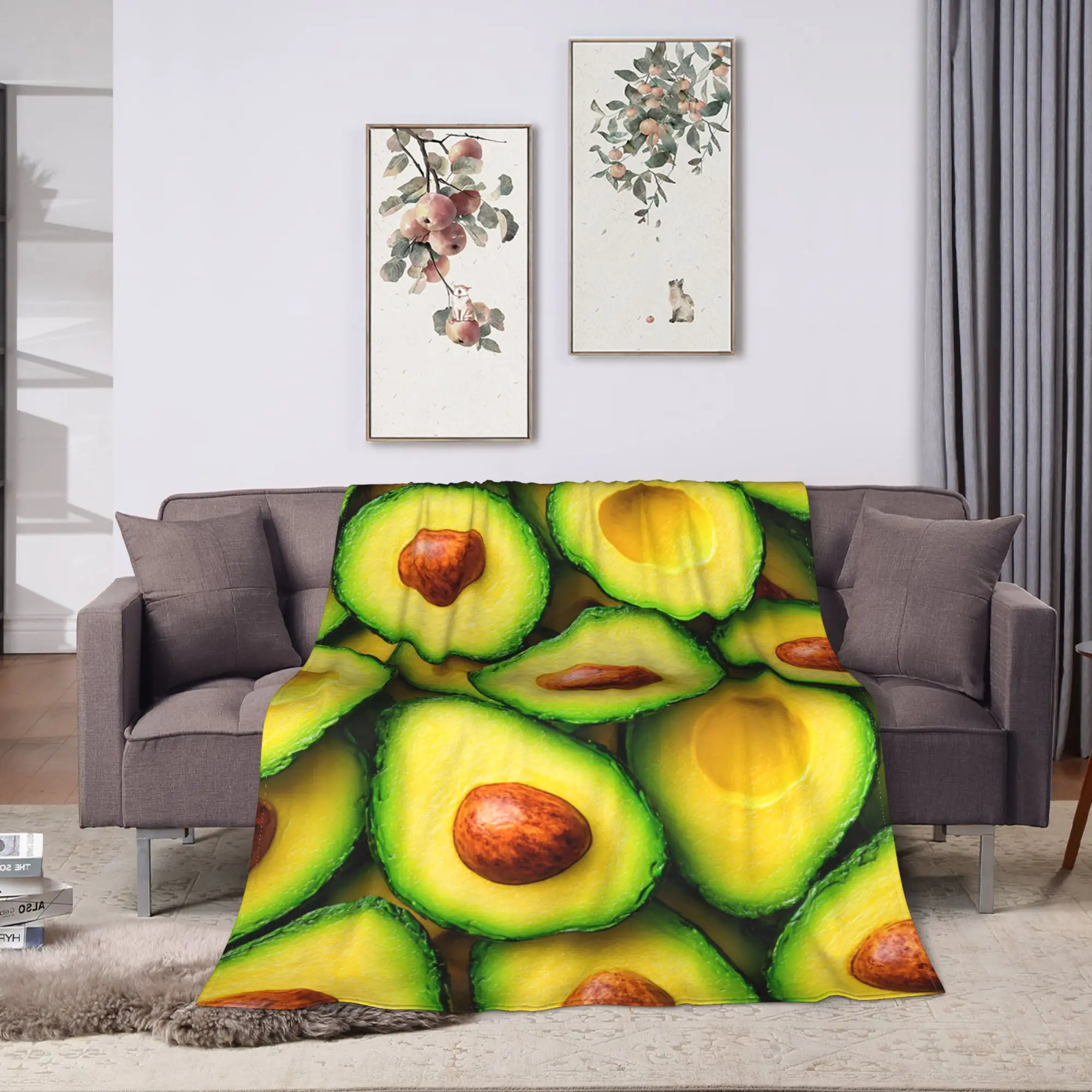 Halved Avocado Slices Blankets Quality Comfortable  Throw Blanket Winter Camping Bedroom Novelty Bedspread