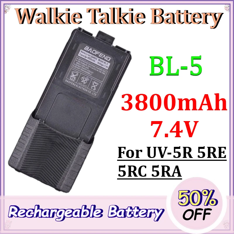 

BL-5 3800mAh 7.4V Walkie Talkie Battery for UV-5R 5RE 5RC 5RA Lithium Battery for Walkie Talkie with Type-C Port