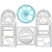 4 Pcs Multifunctional Geometric Ruler Drawing Tools Plastic Ruler Set Mathematics Measuring Circle Drawing Rulers