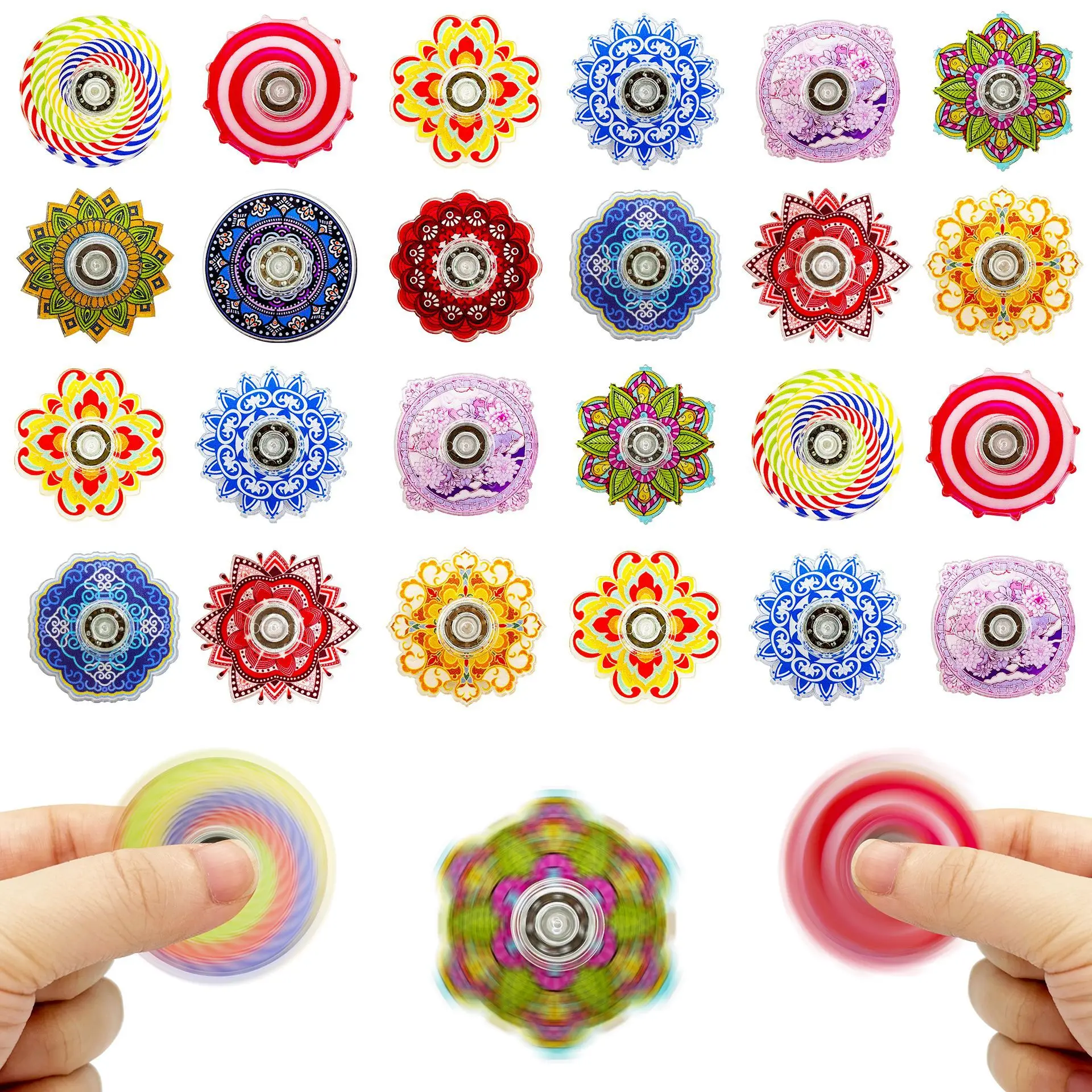  6/12Pcs Retro Style Colorful Mandala Fidget Spinners Portable Stress Relief Toys ADHD Anxiety Kids BirthParty Favors Classroom