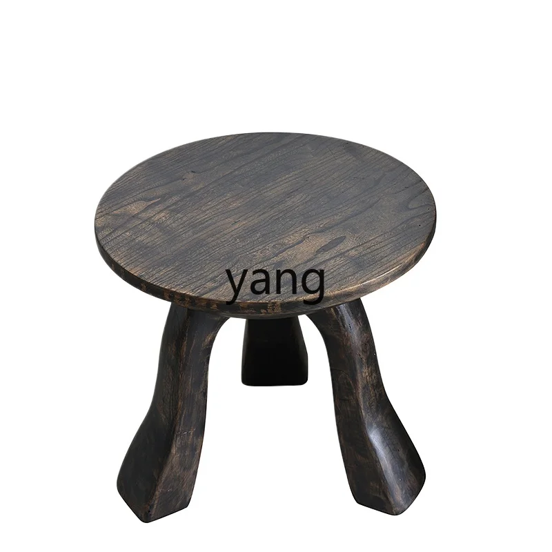 Yjq round Three-Legged Stool Solid Wood a Block of Wood Or Stone Sofa Side Table Designer Retro Shoes Low Stool