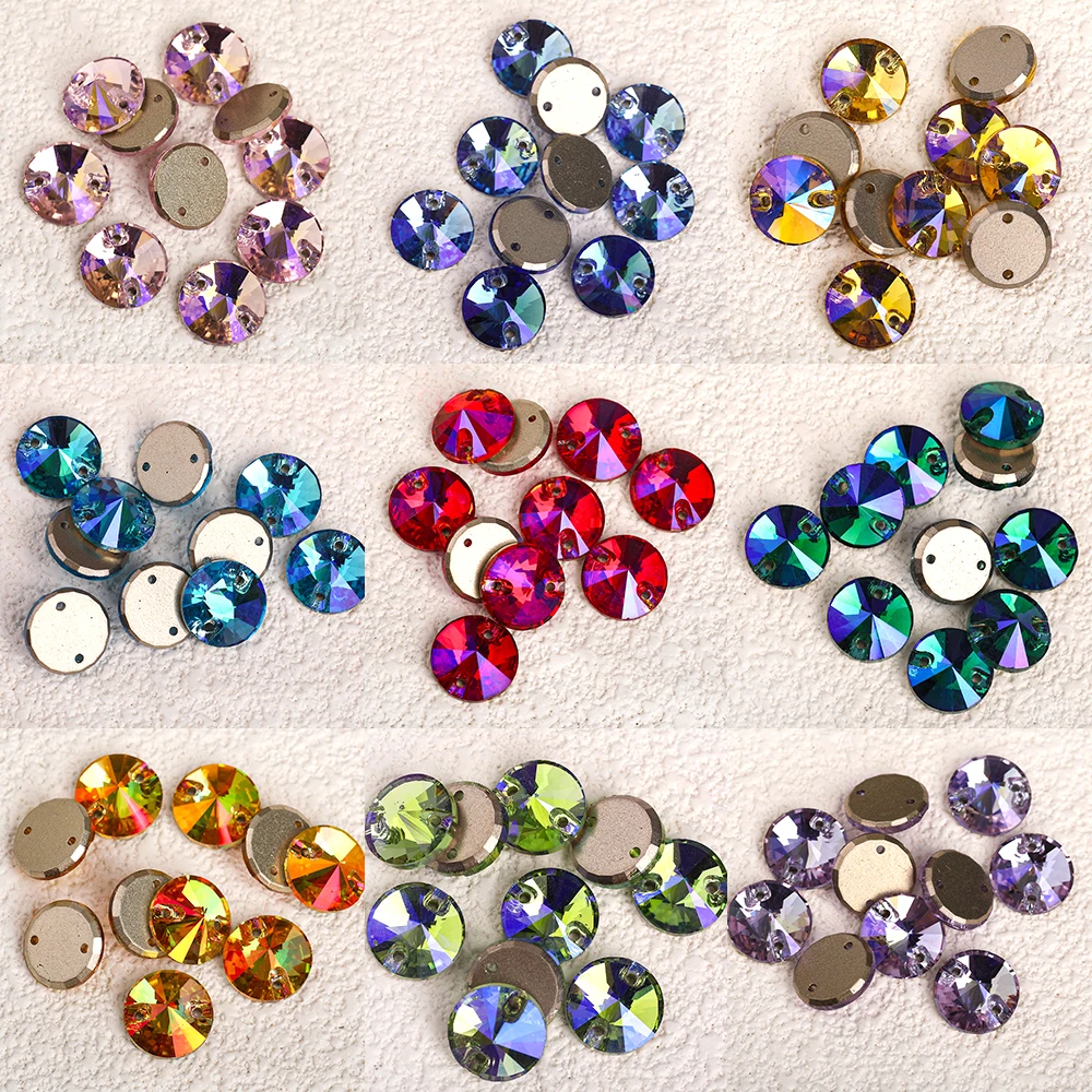 VC Wholesale Rivoli K9 Color AB Glass Sew on Rhinestones Crystal Flatback Sewing Strass Stones Garment Wedding Dress accessories