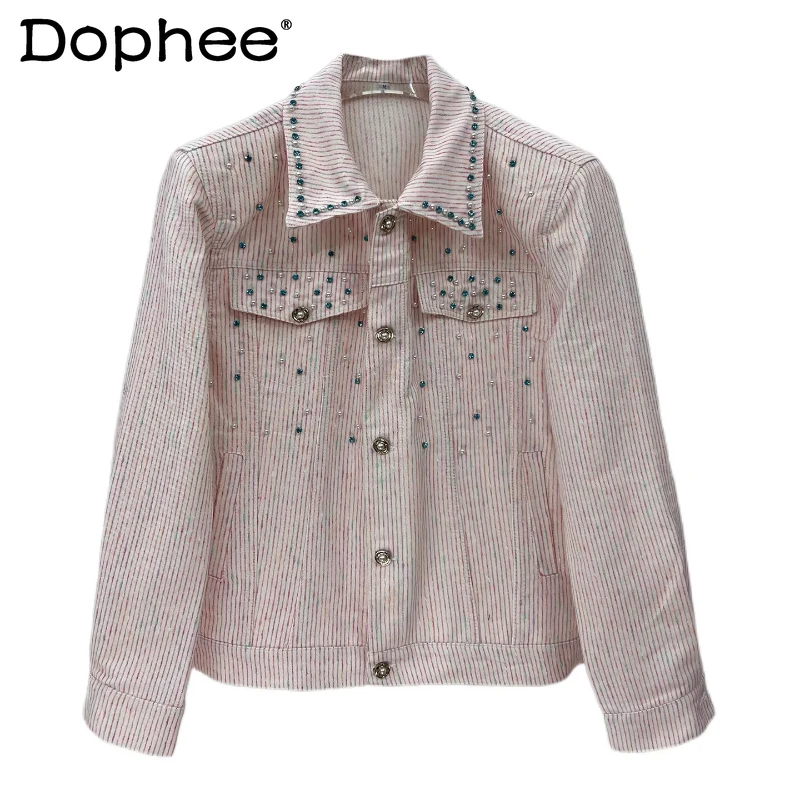

Men's 2025 Spring Autumn New Diamond Design Jackets Pearl Embroidery Denim Jackets Men's Single-Breasted Loose Solid Color Coats