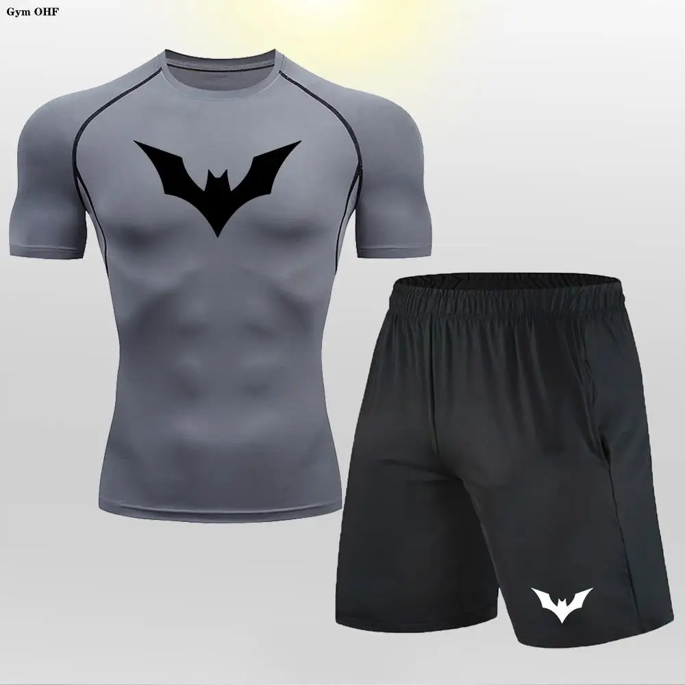 

Bat Sportswear Quick Dry Rashgard Shirt Men Compression Shorts Pants Gym Running T Shirt Men Fitness Leggings Clothes Tight Suit
