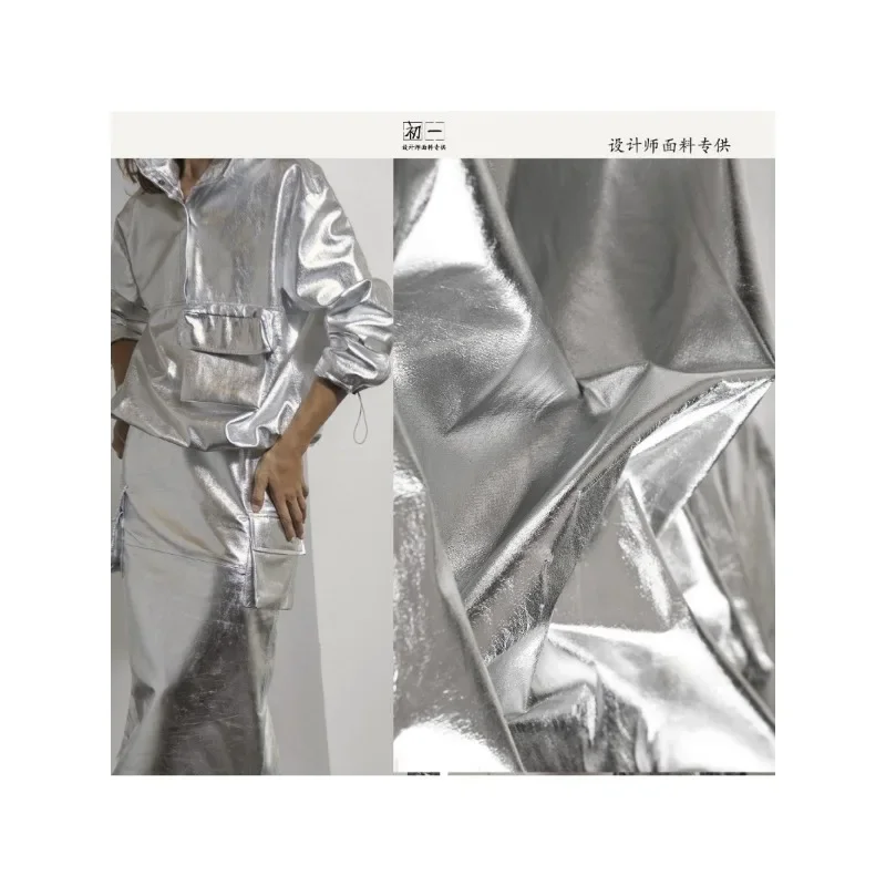 Mirror Coating/shiny Silver Bulletless Shirt PU Artificial Soft Leather Light Sensitive Thin Base Coat Clothing Designer Fabric