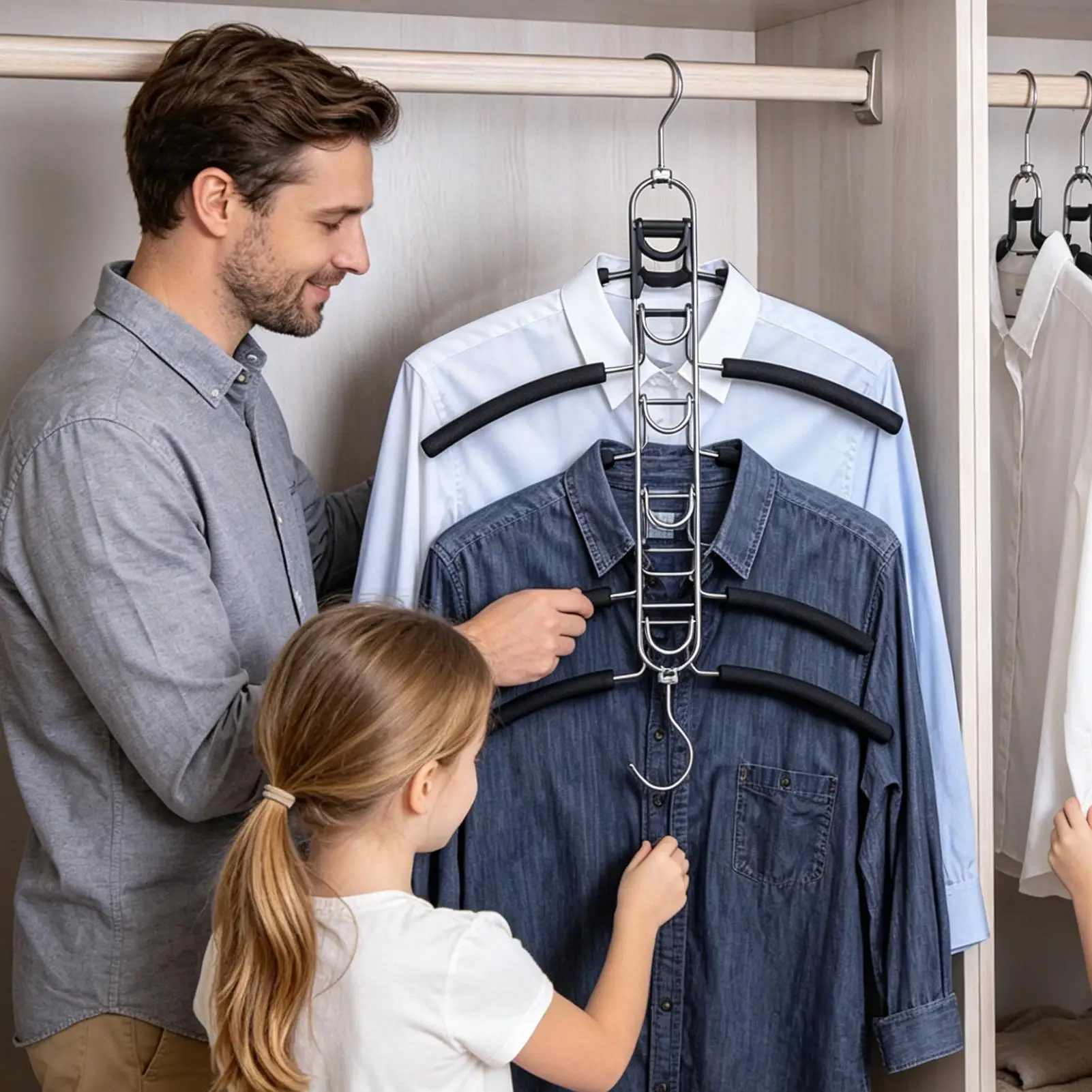 Multi Layer Folding Clothes Hanger Space Saving 5 in 1 Closet Organizer Hanger for Wardrobe Storage Dorm Room Organization