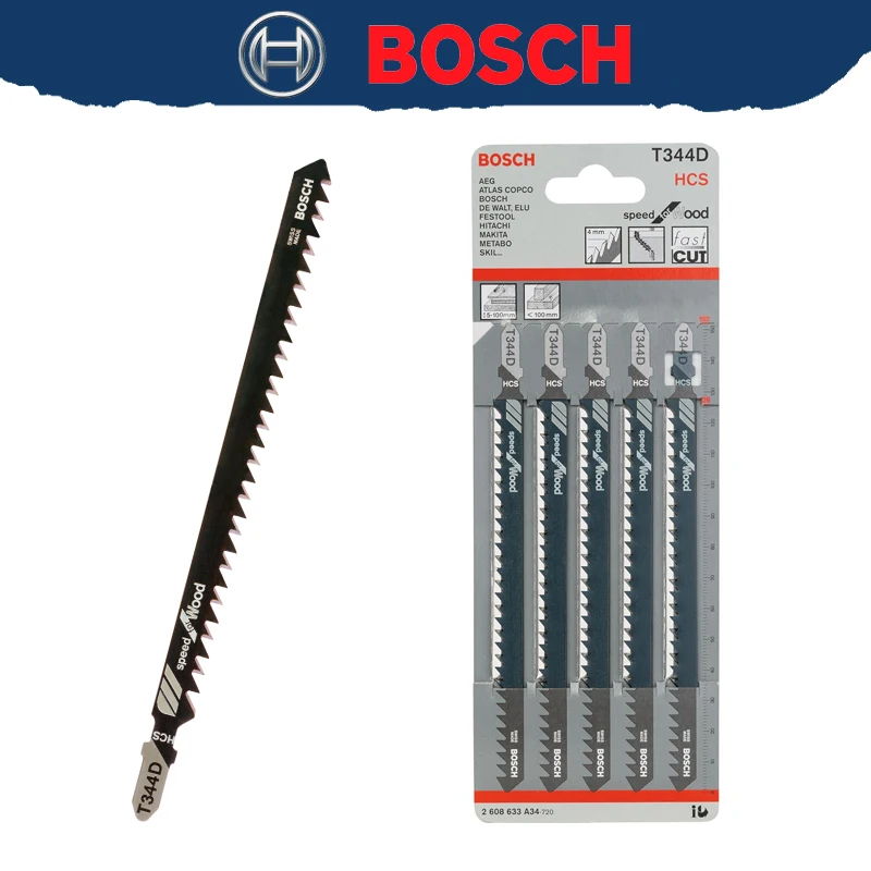 BOSCH 2608633A34 Jigsaw Blade T344D 5-Piece Wood Fast Cuts High Carbon Steel Curved Saw Tool Attachments