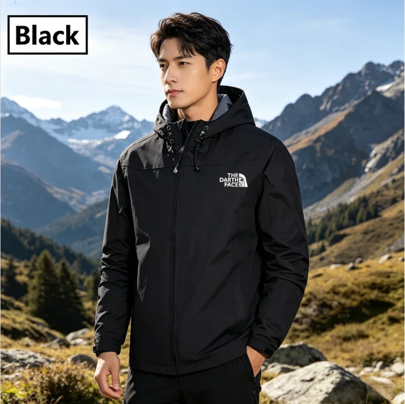 

Men's Spring Autumn Hooded Windbreaker Printed Waterproof Lightweight Outdoor Jacket Windproof Zip Up Casual Coat