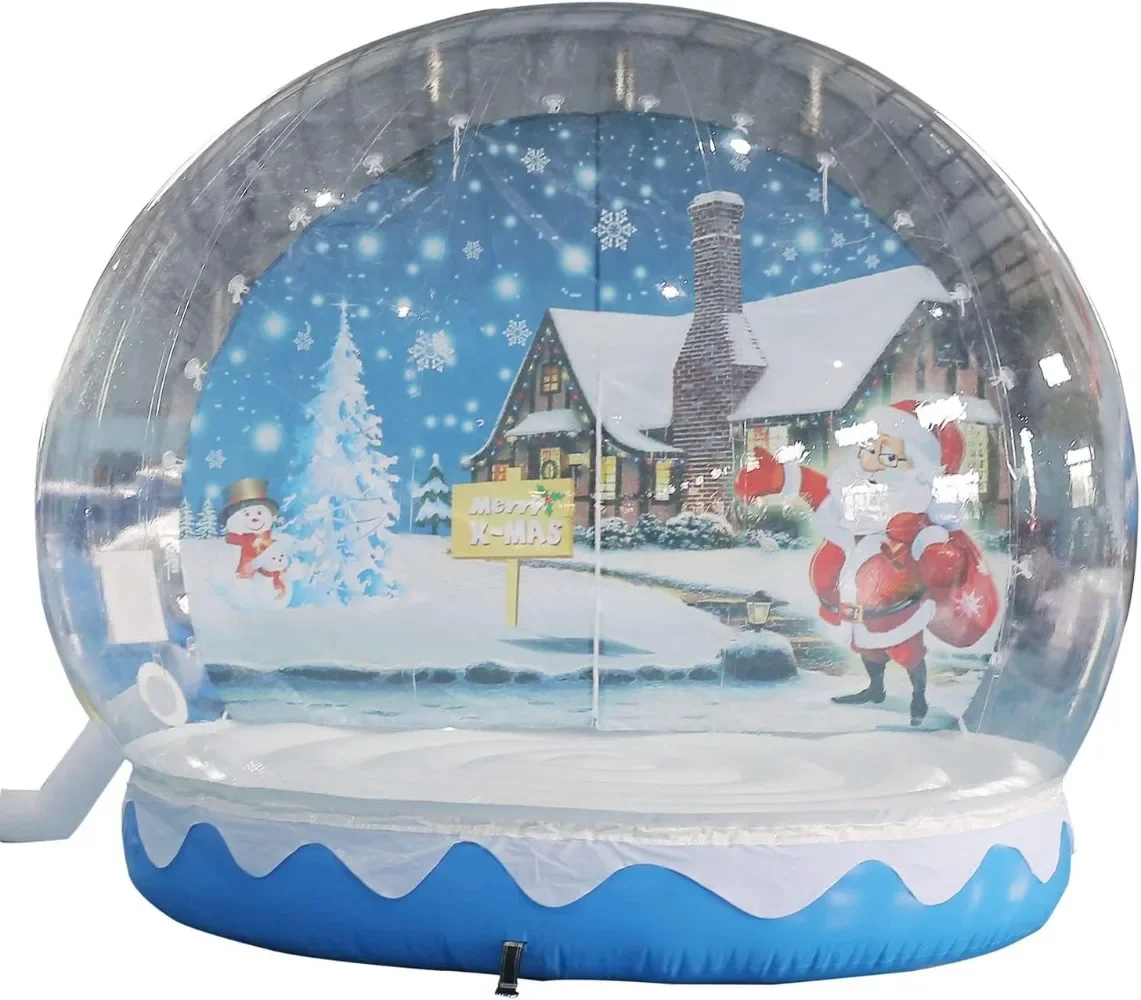 Christmas Decoration Inflatable Snow Globe Transparent Bubble Tent with Printed Background Blower and Pump, 9.84ft