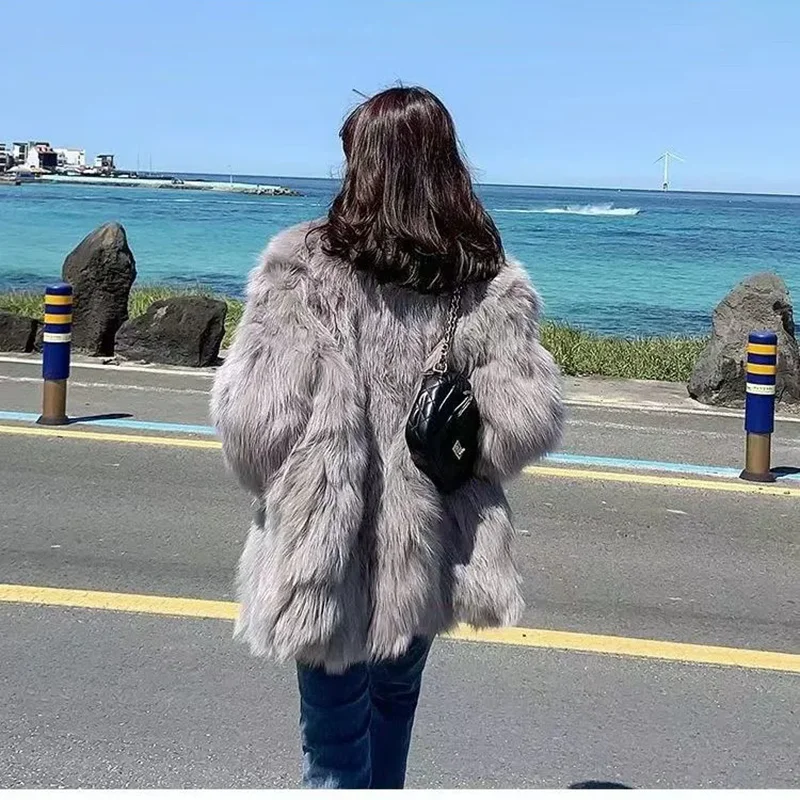 Veste en fausse fourrure de renard pour femme, pardessus, parka chaude, manteau coréen, manteau en peluche haut de gamme, vêtements d'extérieur décontractés, optique, automne, hiver, nouveau, 2024