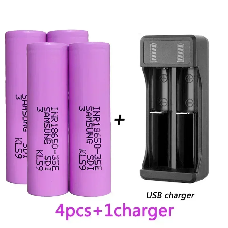 New18650 Battery 2600maAh3.7V 18650 Lithium-ion Battery 3.7V INR18650-35E Flashlight Rechargeable Battery with Charger