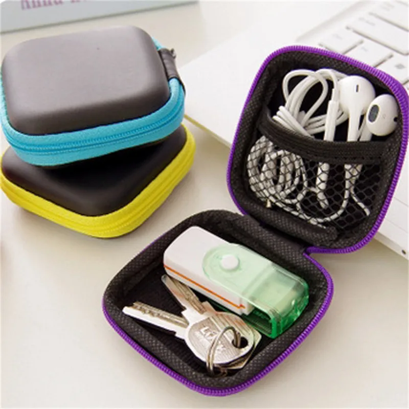 Portable Mini Storage Bag Zipper Headphones Box In-ear Earphone Cases EVA Square Earbuds Headset Carry Pouch Bags