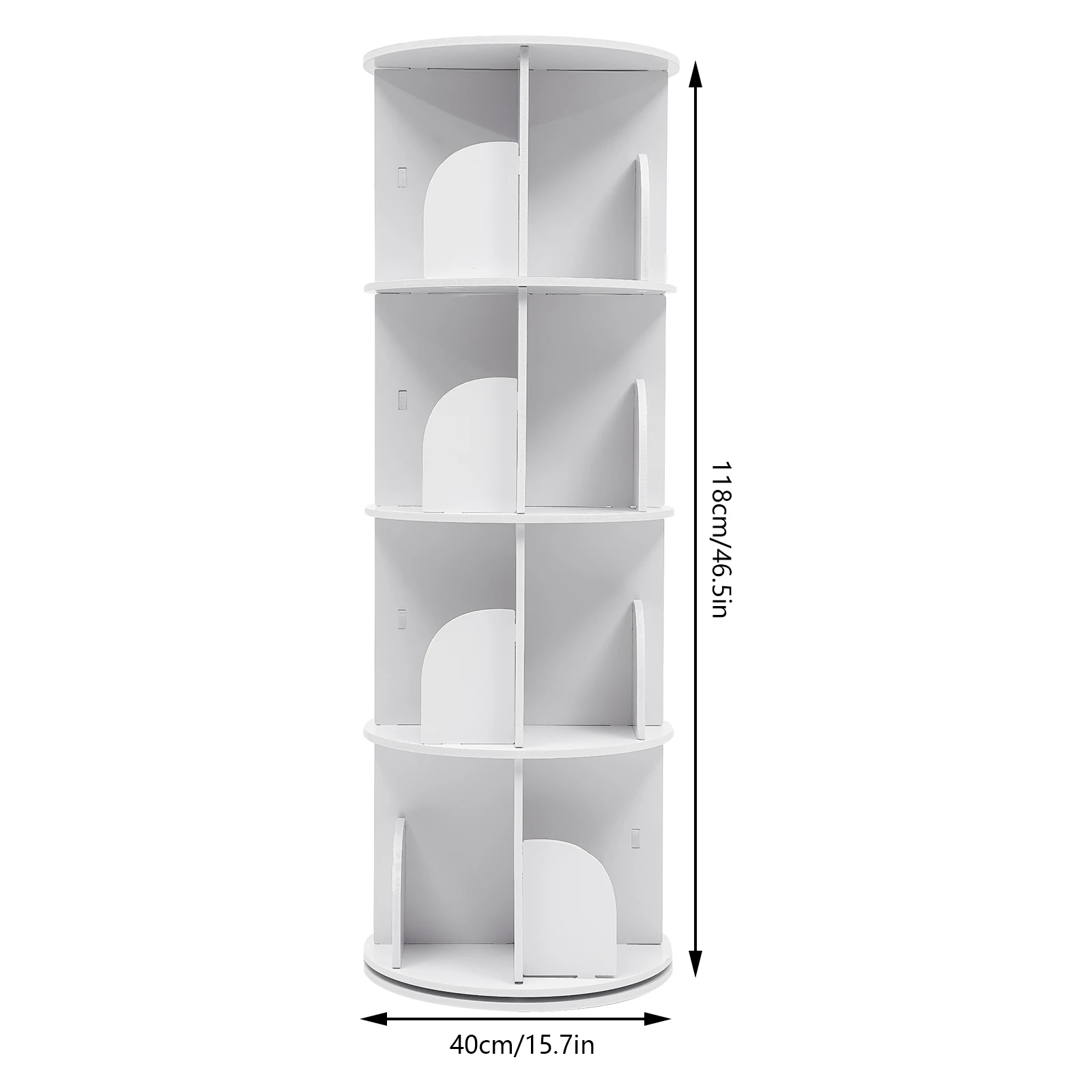 4 Tier Rotating Bookshelf 360° Spinning Display Rack with Wheels, 16-Cube Storage Shelf for Books Toys, White for Home Library