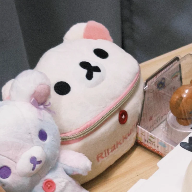 Kawaii Rilakkuma الدب بيضاوي الشكل مجسمة حقيبة مستحضرات تجميل المحمولة حقيبة التخزين لطيف الكرتون سهلة الدب حقيبة التخزين هدايا الفتيات