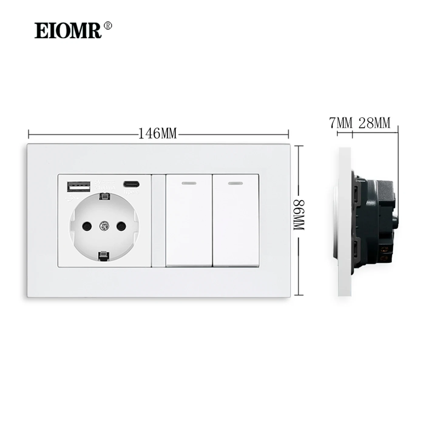 Комбинированная розетка EIOMR 2, стандарт ЕС, электрическая розетка 16A, 5V, 2,1A с usb-портом для зарядки типа c, настенная розетка