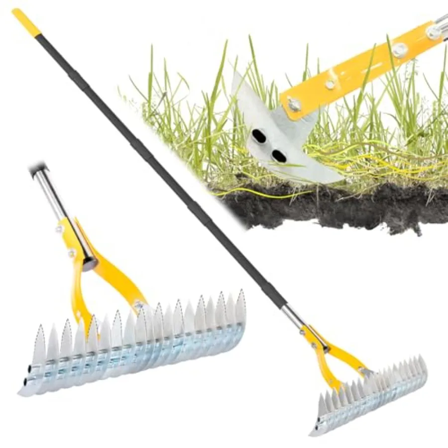 

Thatch Rake for Lawn with 74inch Handle 15 inch Dethatcher Rake for Grass to Cleaning Dead Grass Efficient Steel Metal Rake for