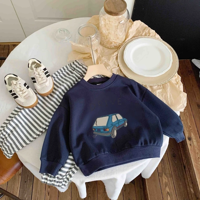 بوتيك ملابس الأطفال بلون طويل الأكمام هوديي الخريف الاطفال ملابس فضفاضة عادية Crewneck بلوزات الصبي الملابس