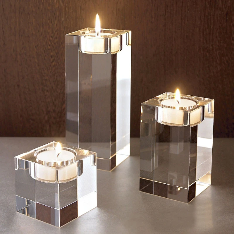 Crystal Glass Creative Romantic Candle Holders Tealight Candlestick Wedding Decorations Home Party Ornaments Desktop Candlestick