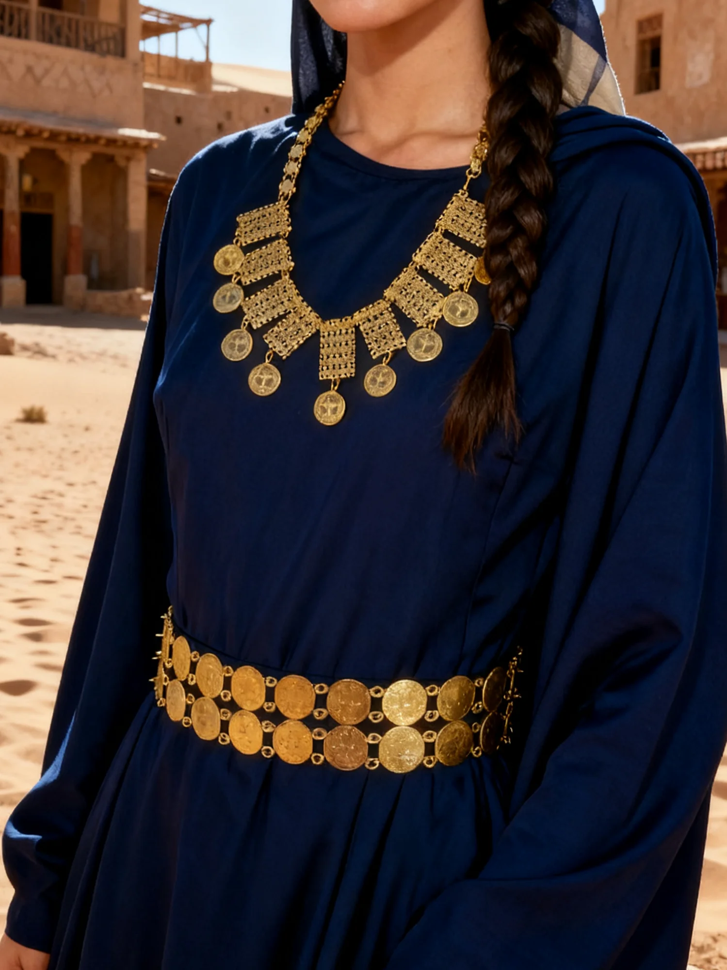 

Arabic Bridal Gold Coin Jewelry Set - Wedding Accessories With Intricate Mesh And Retro Coin Design For Exotic Bridal Looks