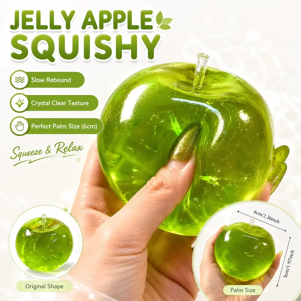 Green Apple Maltose Squishy Squeeze Ball, Soft Slow Rebound Sensory Fidget Toy, Stress ReliefToy, Christmas Gift for Kids Adults