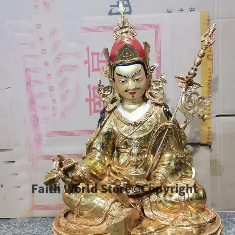 45cm Buddhism good gold gilding Buddha brass statue HOME family effective protection Guru Rinpoche Padmasambhava Buddha statue