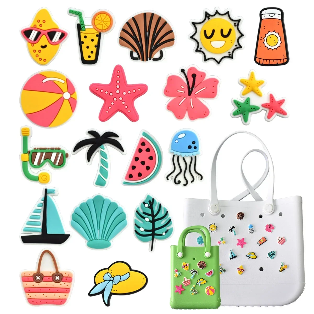 

summer series 18pcs/lot EVA big size beach for bogg bag buckles charms accessoriesDIY watermelon cup coconut tree glass