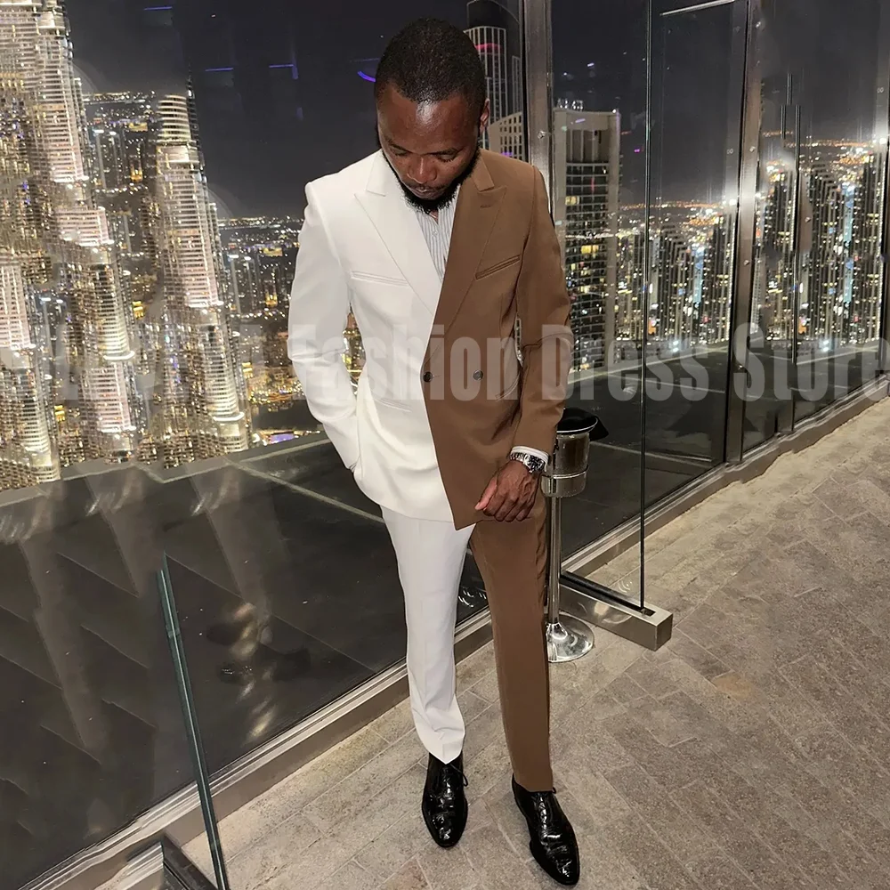 High Quality Patchwork Blazer Set Outfit Men Long Sleeves Jacket+Pants Fashion Trousers Autumn Double Breatsed 2 Piece Set