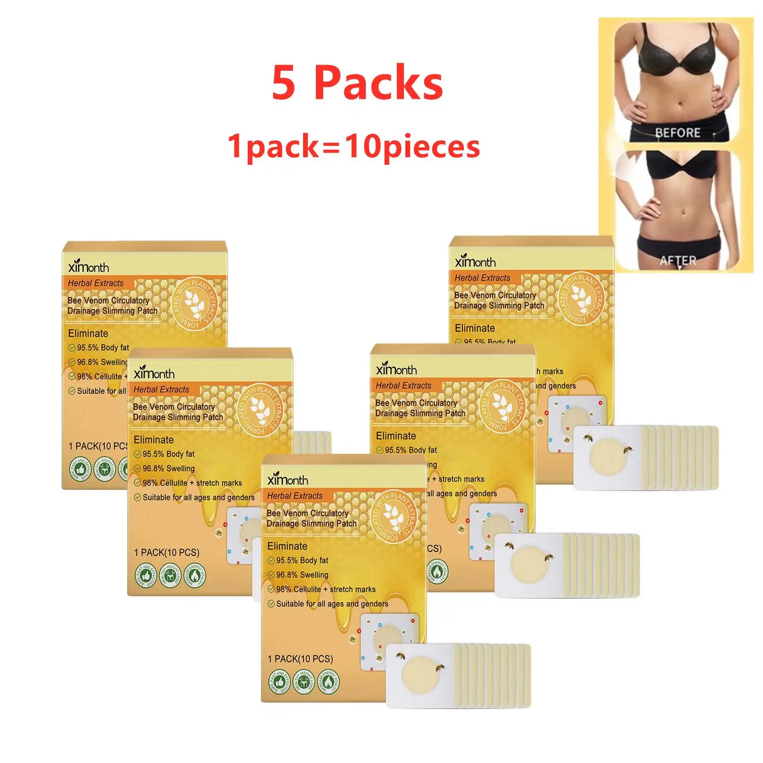 5 Packs Bee Weight Loss Patch Firming Belly Abdomen Fat Reduction Cellulite Remover Weight Loss Body Sculpting Sticker