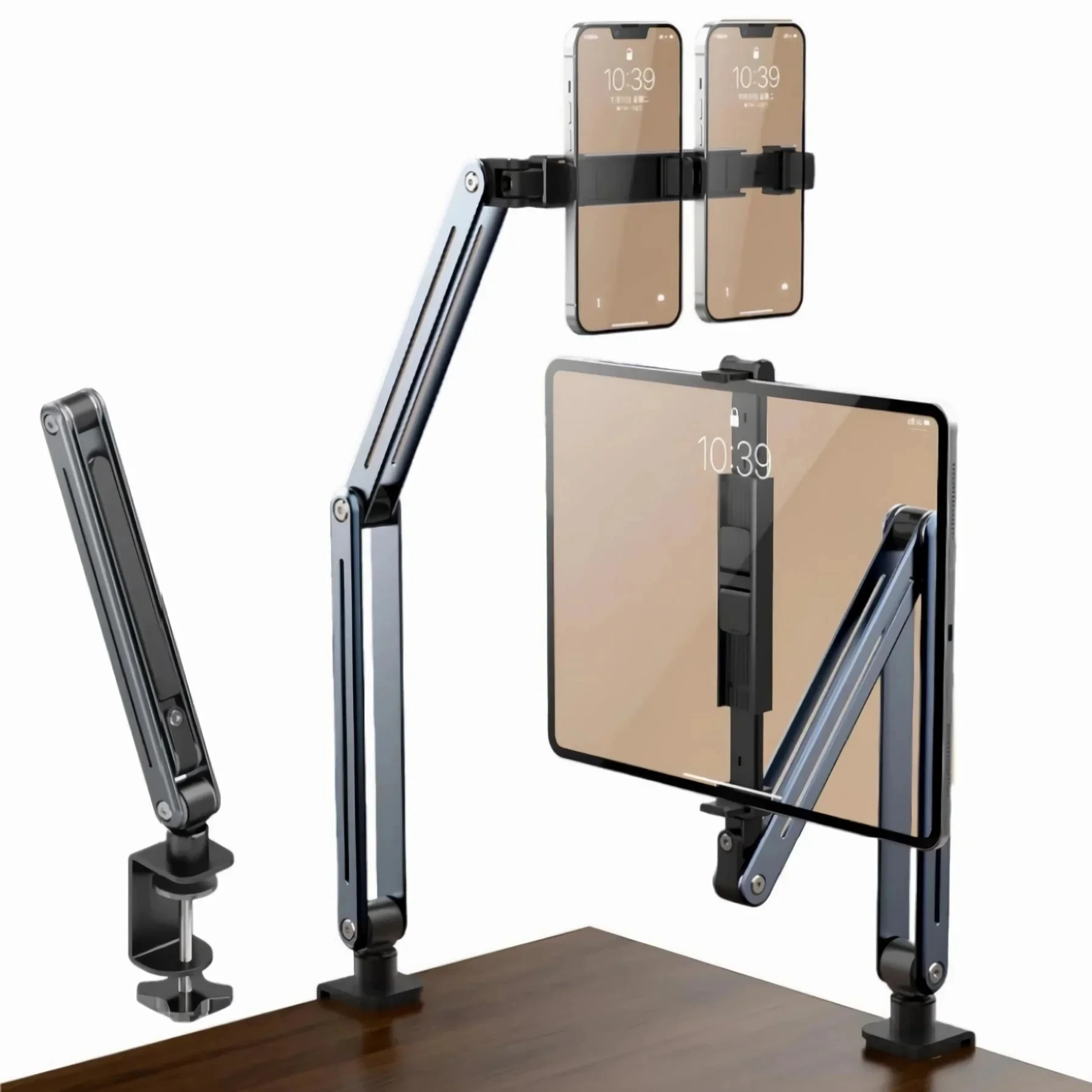 Heavy Duty Metal Arm Tablet Stand for Bed Desk 360° Swivel Clamp Mount for 4-13 Inch IPad Air Pro IPhone Tabs & Phone Holder