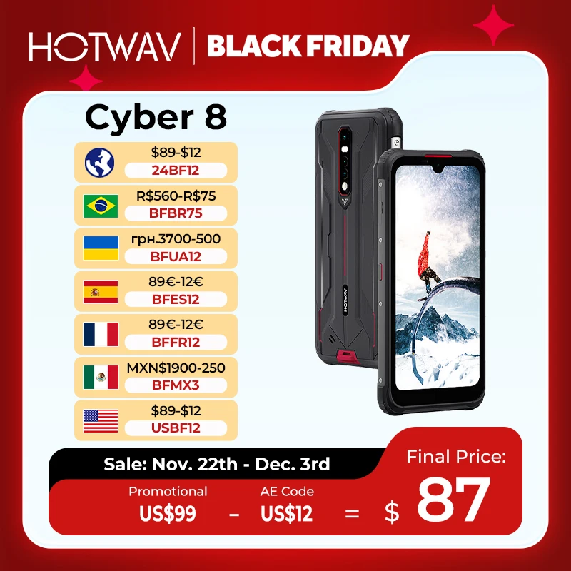 HOTWAV-CYBER 8 Telefone móvel à prova d'água, Smartphone robusto, versão global, câmera de 16MP, 6,3 ", NFC, Android 11, 4GB, 64GB, 8280mAh